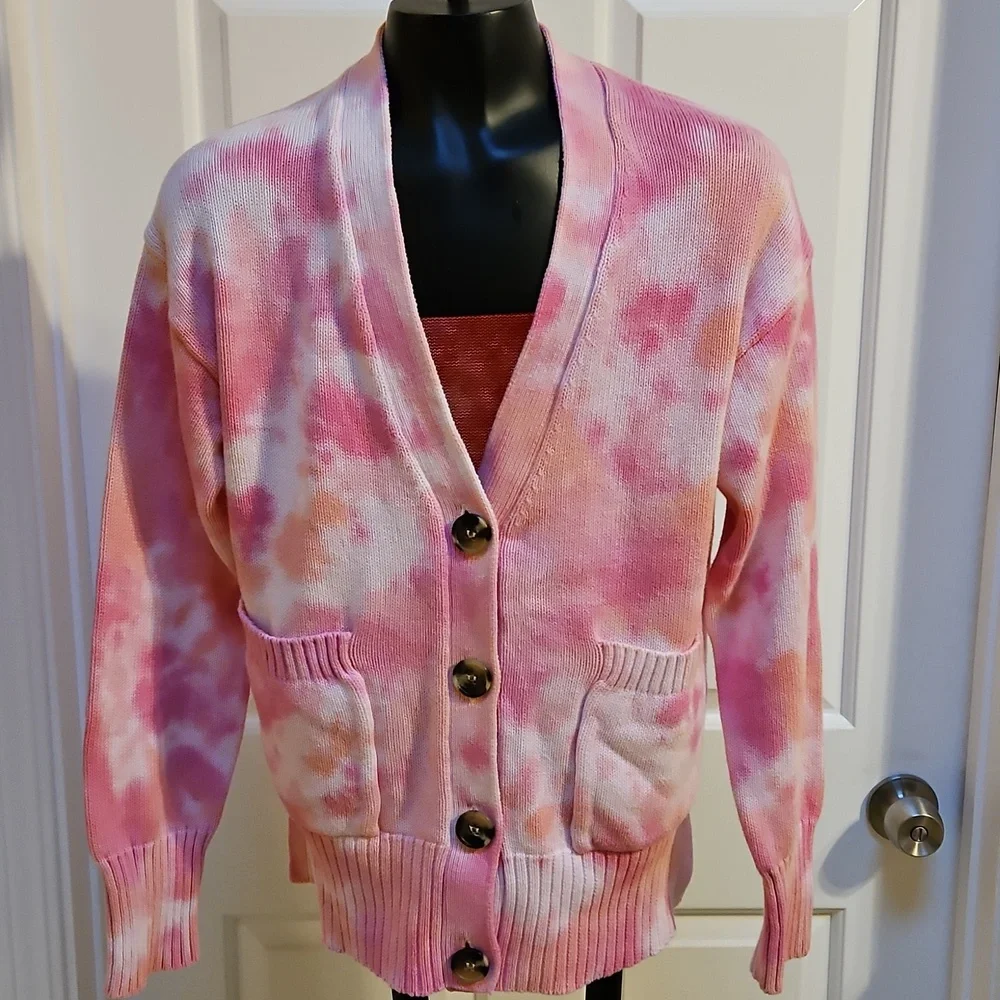 JUICY COUTURE Pink and White Tie-Dye Cardigan - XS